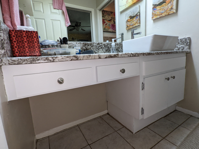 Revived 1990's Vanity, New Paint, Countertop, and Vessel Sink