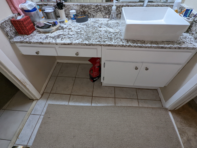 Revived 1990's Vanity, New Paint, Countertop, and Vessel Sink